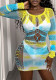 Women's Sexy Tie-Dye Cut-Out Mesh Long Sleeve Nightdress