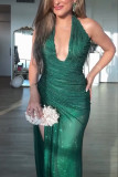 Women's Spring/Autumn Sequin Halter Neck Slit Casual Party Dress