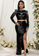 Women's Mesh Rhinestone Top and Irregular Sequin Skirt Two-Piece Set