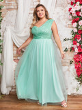 Plus Size Women's Elegant Sequin Patchwork Mesh Slash Shoulder Party Dress