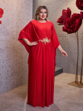 Plus Size Women's Fashion Slim Waist Solid Color Chic Maxi Dress