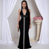 Women's Halter Neck Low Back Rhinestone Bodycon Evening Dress