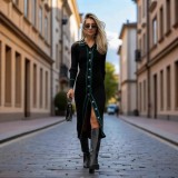 Women's Autumn Turndown Collar Button-Front Fitted Knit Dress