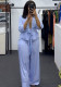 Women's Autumn Sweet V-Neck Striped Tie-Front Shirt and Pants Casual Set