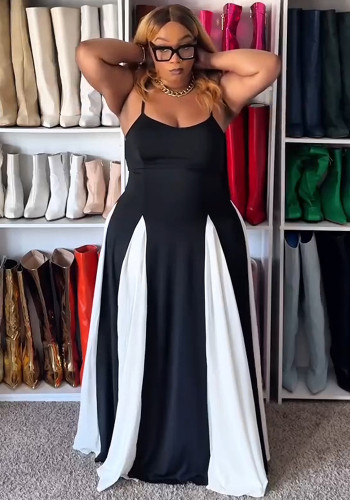 Plus Size Women's Color-Block Strappy Pleated Dress