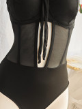 Women's Sexy Lace-Up Cut-Out Black Mesh Bodysuit