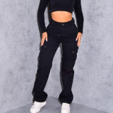 Women stretch solid casual multi-pocket cargo pant