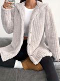Women Autumn/Winter Solid Long-Sleeve Hooded Furry Jacket