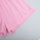 Women spring plaid long-sleeved top and shorts pajamas two-piece set