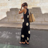 Women Autumn/Winter Polka Dot Casual Knitting Bohemian Beach See-Through Maxi Dress