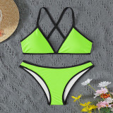 Women Color Block Halter Neck Sexy Bikini Beach Swimwear