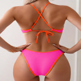 Women Color Block Halter Neck Sexy Bikini Beach Swimwear