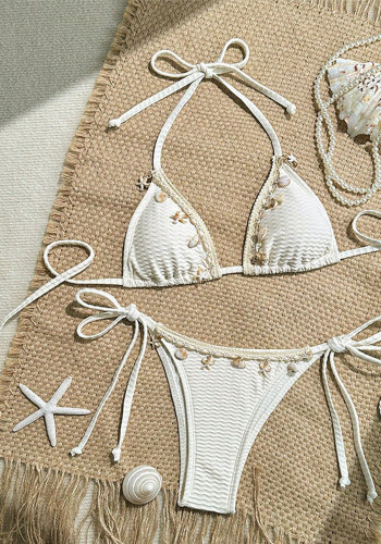 Women Shell Tie-Up Bikini Beach Spa Bikini Swimwear