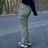Women stretch solid casual multi-pocket cargo pant