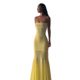 Women strapless sexy mesh bodycon dress