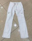 Women stretch solid casual multi-pocket cargo pant
