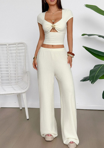 Women Sports Short-Sleeve Vest and Wide-Leg Pants Two-Piece Set