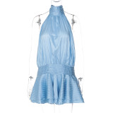 Women Autumn Sleeveless Sexy Tie-Up Halter Neck Backless Mini Dress