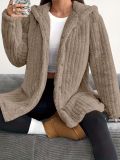 Women Autumn/Winter Solid Long-Sleeve Hooded Furry Jacket