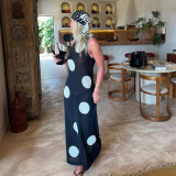 Women Autumn/Winter Polka Dot Casual Knitting Bohemian Beach See-Through Maxi Dress