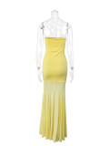 Women strapless sexy mesh bodycon dress