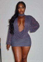 Women Mesh Patchwork Sexy Solid Bodycon Dress