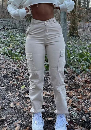 Women stretch solid casual multi-pocket cargo pant