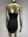 Women Strapless Rhinestone Chain Choker Bandage Dress