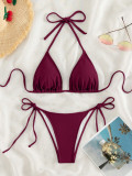 Women Solid Tie-Up Sexy Bikini Two Pieces Swimwear