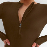 Women Printed Long Sleeve Zipper Bikini Beach One-Piece Swimwear