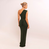 Women One-Shoulder Knot Pleated Sexy Solid Maxi Dress