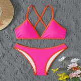 Women Color Block Halter Neck Sexy Bikini Beach Swimwear