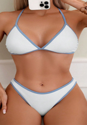 Women Color Block Halter Neck Sexy Bikini Beach Swimwear