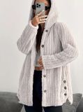 Women Autumn/Winter Solid Long-Sleeve Hooded Furry Jacket