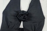 Women backless Halter Neck pleated floral solid top and skirt two-piece set