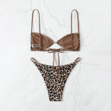 Women Leopard Print Sexy Bikini Strapless Beach Spa Swimwear