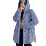 Women Autumn/Winter Solid Long-Sleeve Hooded Furry Jacket