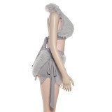 Women autumn/winter sexy Halter Neck top, skirt, sleeves, and foot covers 4-Piece Set