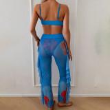 Women Printed Spa Cover-Up Long Pants Bikini Beach Swimwear Three-Piece
