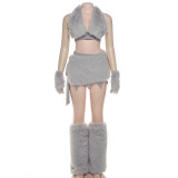 Women autumn/winter sexy Halter Neck top, skirt, sleeves, and foot covers 4-Piece Set