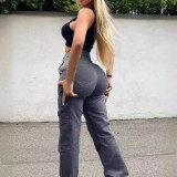 Women stretch solid casual multi-pocket cargo pant