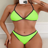 Women Color Block Halter Neck Sexy Bikini Beach Swimwear