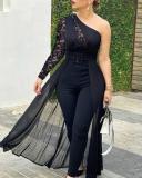 Women lace Patchwork Slash Shoulder Jumpsuit