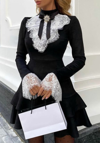 Women lace patchwork long-sleeved dress