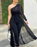 Women lace Patchwork Slash Shoulder Jumpsuit