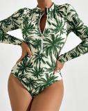Women Printed Long Sleeve Zipper Bikini Beach One-Piece Swimwear