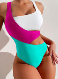 Women Sexy Color Block Bikini One-Piece Swimwear
