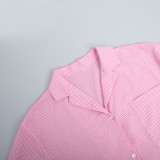 Women spring plaid long-sleeved top and shorts pajamas two-piece set