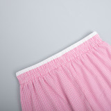 Women spring plaid long-sleeved top and shorts pajamas two-piece set