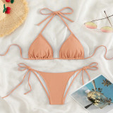 Women Solid Tie-Up Sexy Bikini Two Pieces Swimwear